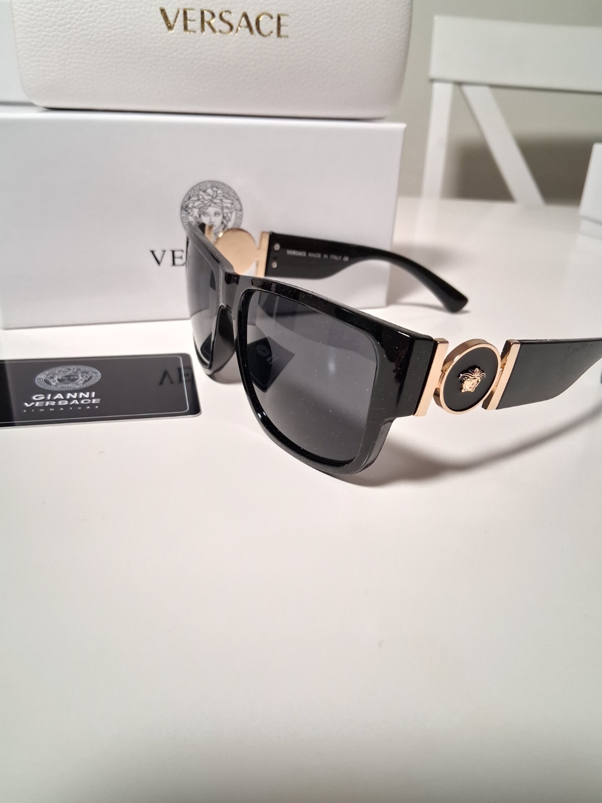 Versace Men’s Square Sunglasses Full Frame Black Metal/Plastic Gray Tinted
