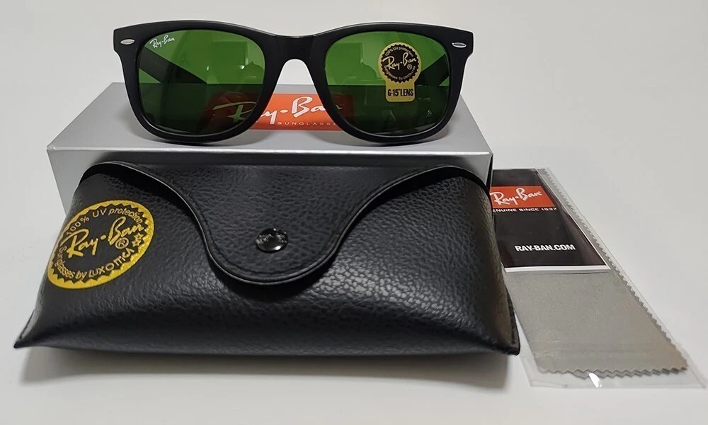 Ray-Ban Wayfarer RB2140 Sunglasses Gloss Black Frame G15 Green Lens