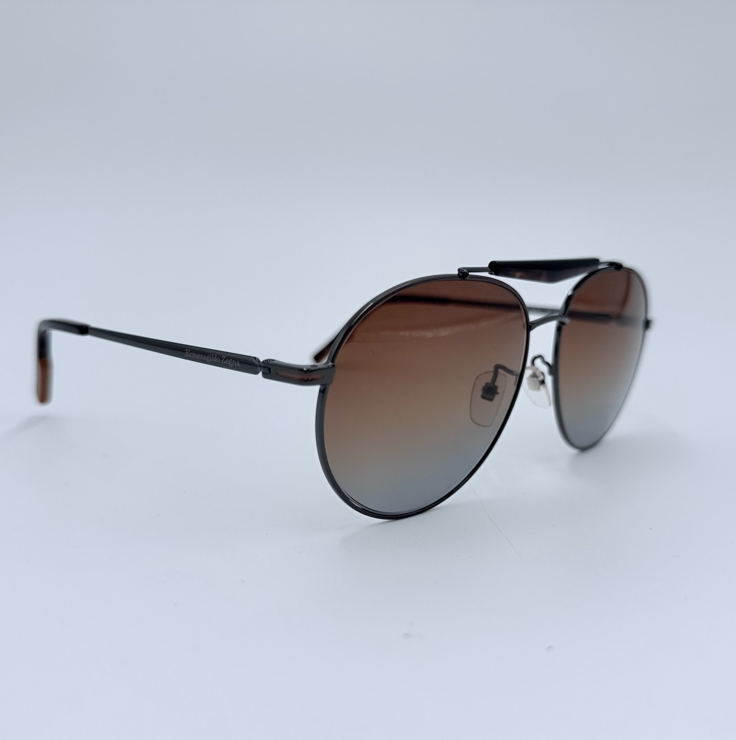 NEW Ermenegildo Zegna EZ0154-F 12F Aviator Sunglasses Gunmetal Zeiss Brown Lens