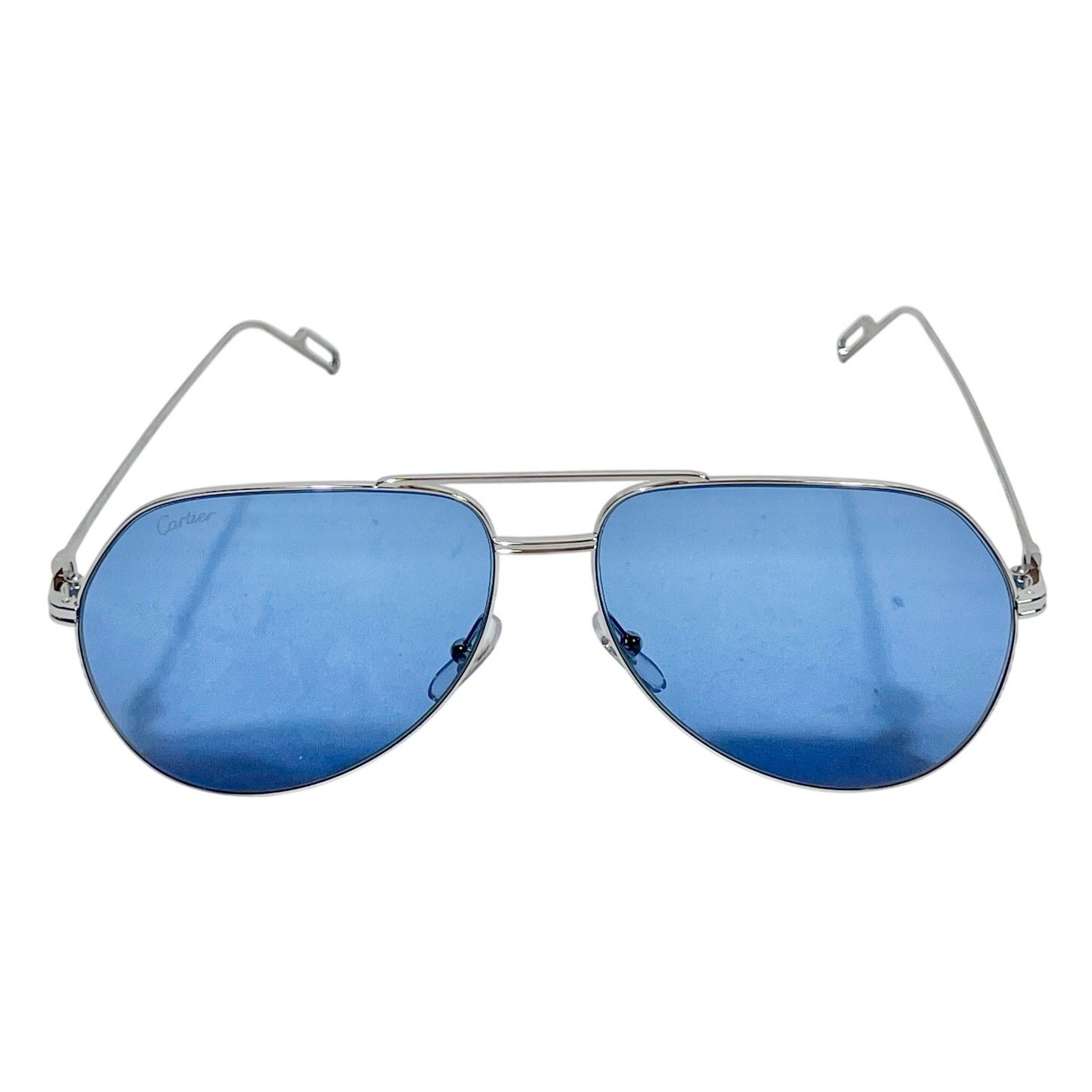 Cartier Aviator Sunglasses Silver Frame Blue Lenses 62-14 CT0110S 006 NEW