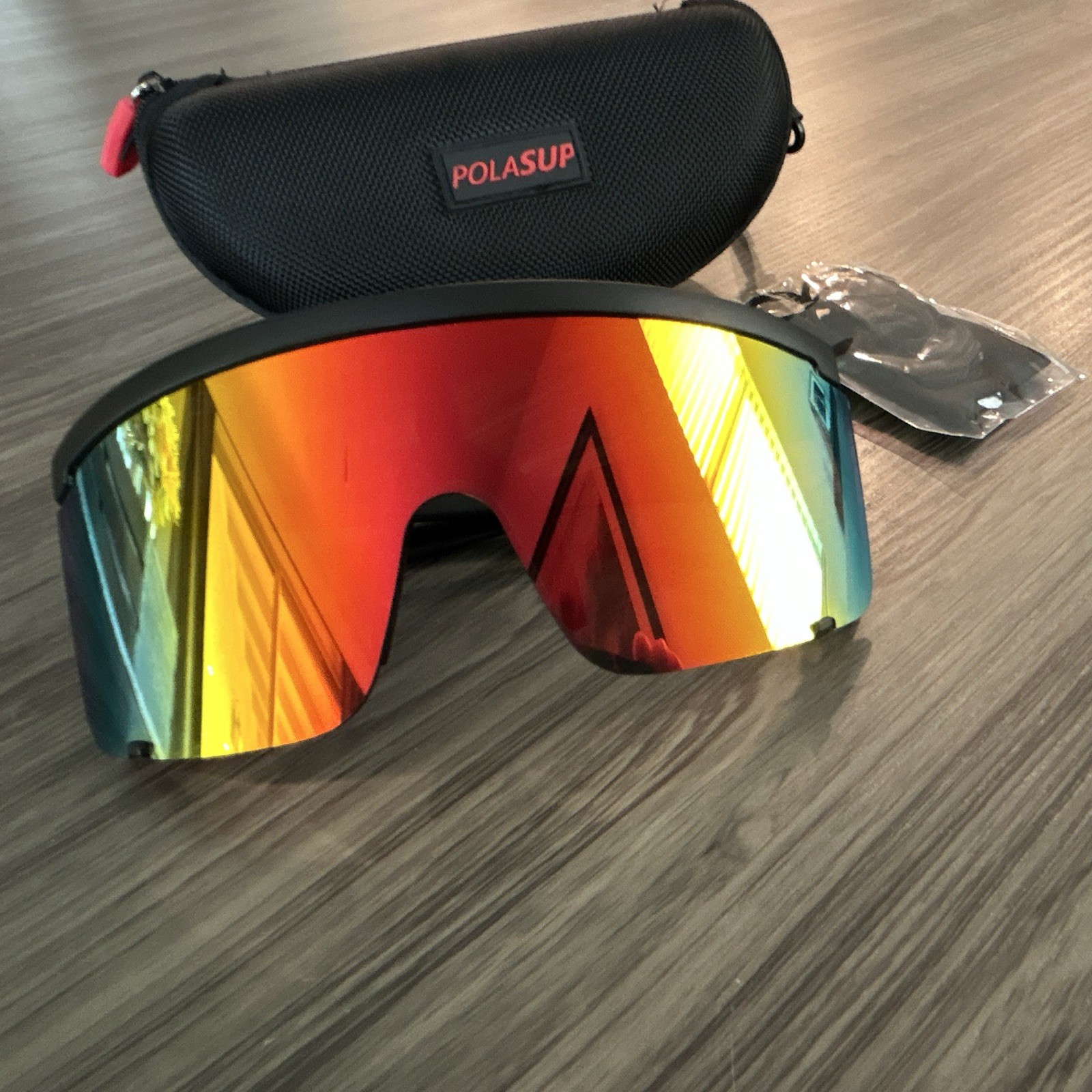 POLASUP Men’s Lightweight Wraparound Shield Sunglasses Mirrored Case & Strap
