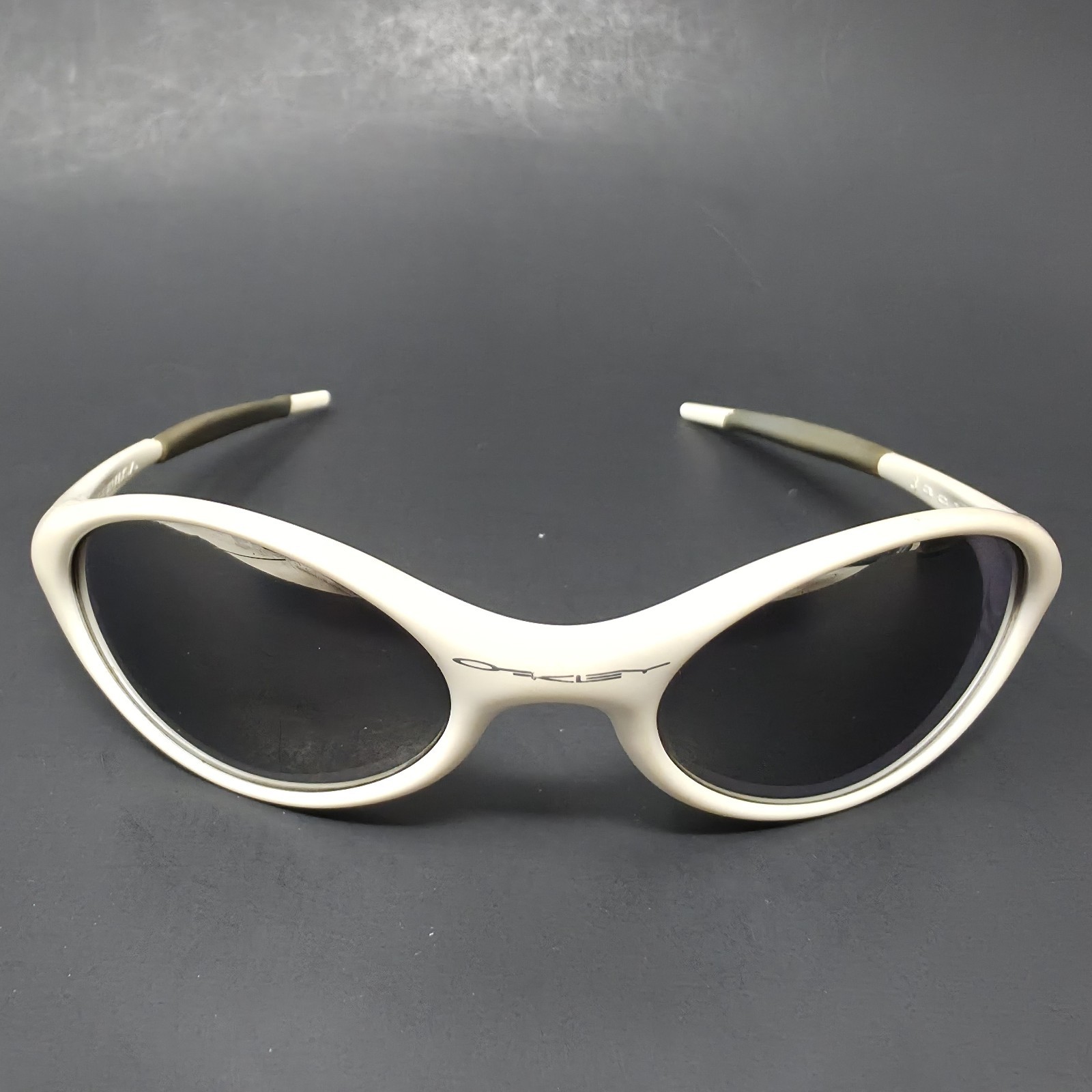 VTG Oakley New Eye Jacket Sunglasses Pearl White Made In USA Scratched Lenses