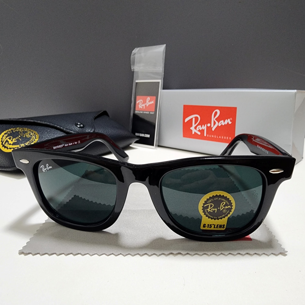 Ray-Ban RB2140 904 Wayfarer Sunglasses Black Frame Glass Gray Lens 50-22 mm