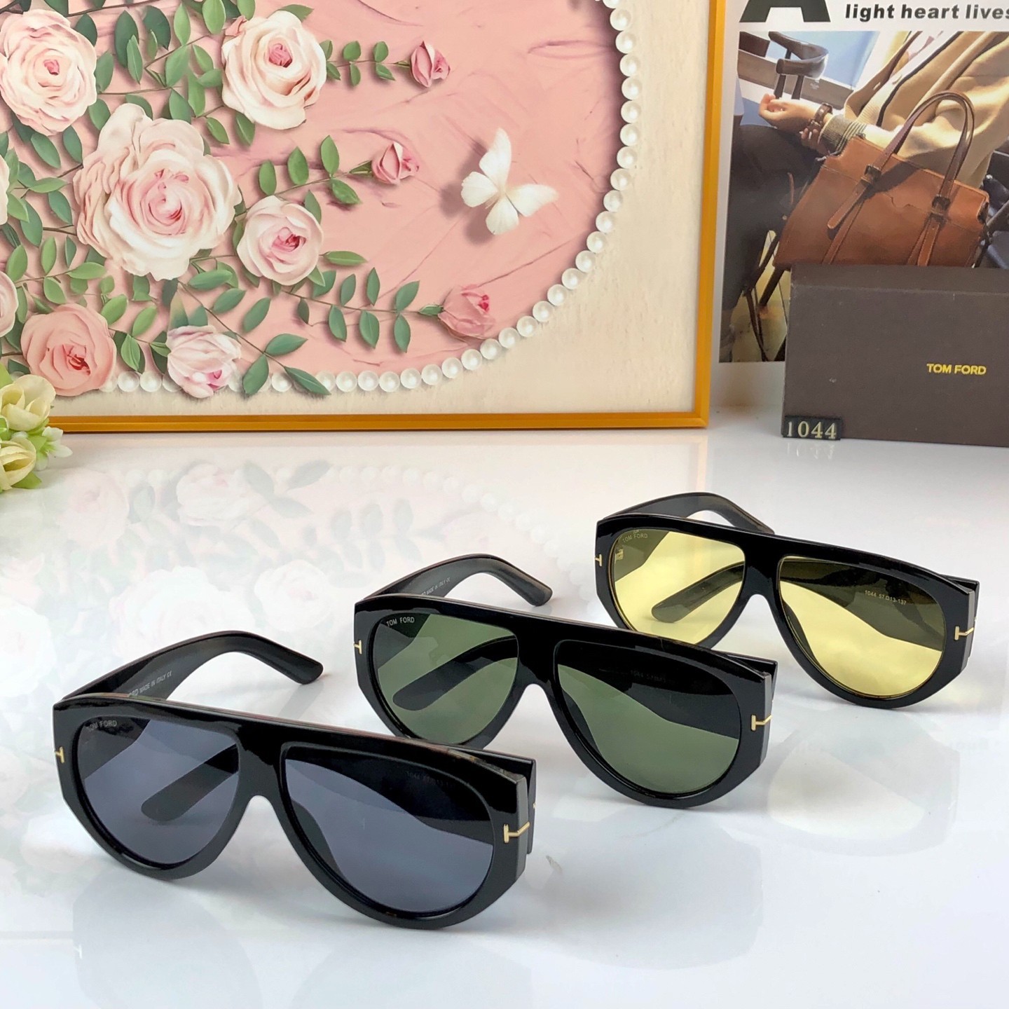 Tom Ford FT1044 Bronson 60‑12‑145 Oversized Pilot Sunglasses Black Green Lens