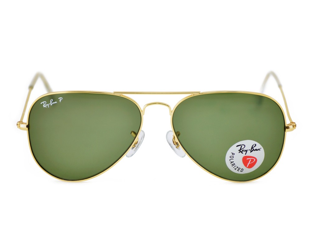 Ray-Ban Sunglasses RB3025 Aviator Classic Gold Frame Polarized Green Lens 58mm