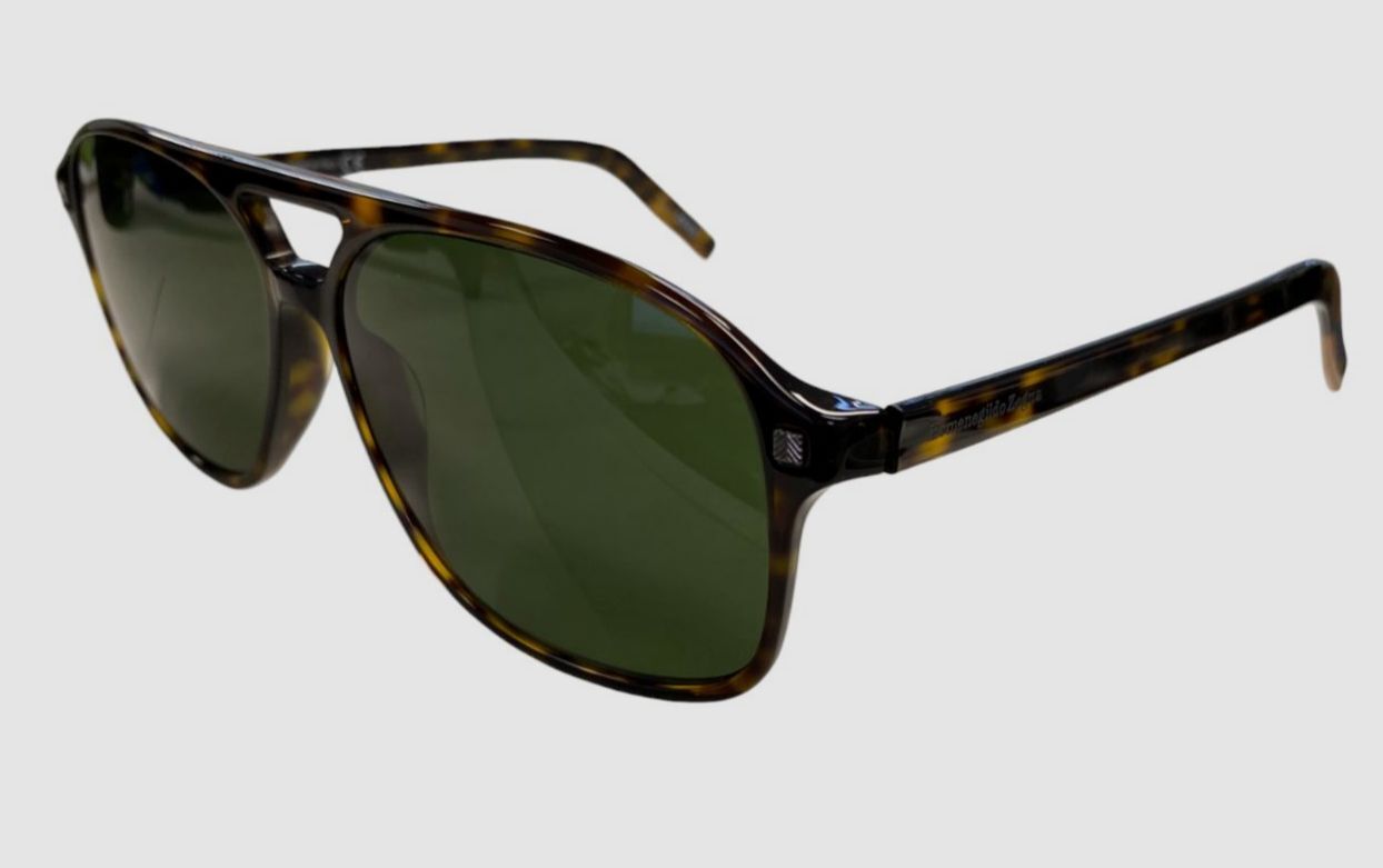 $327 Ermenegildo Zegna Men’s Brown Aviator Sunglasses Shades Size 60-14-140