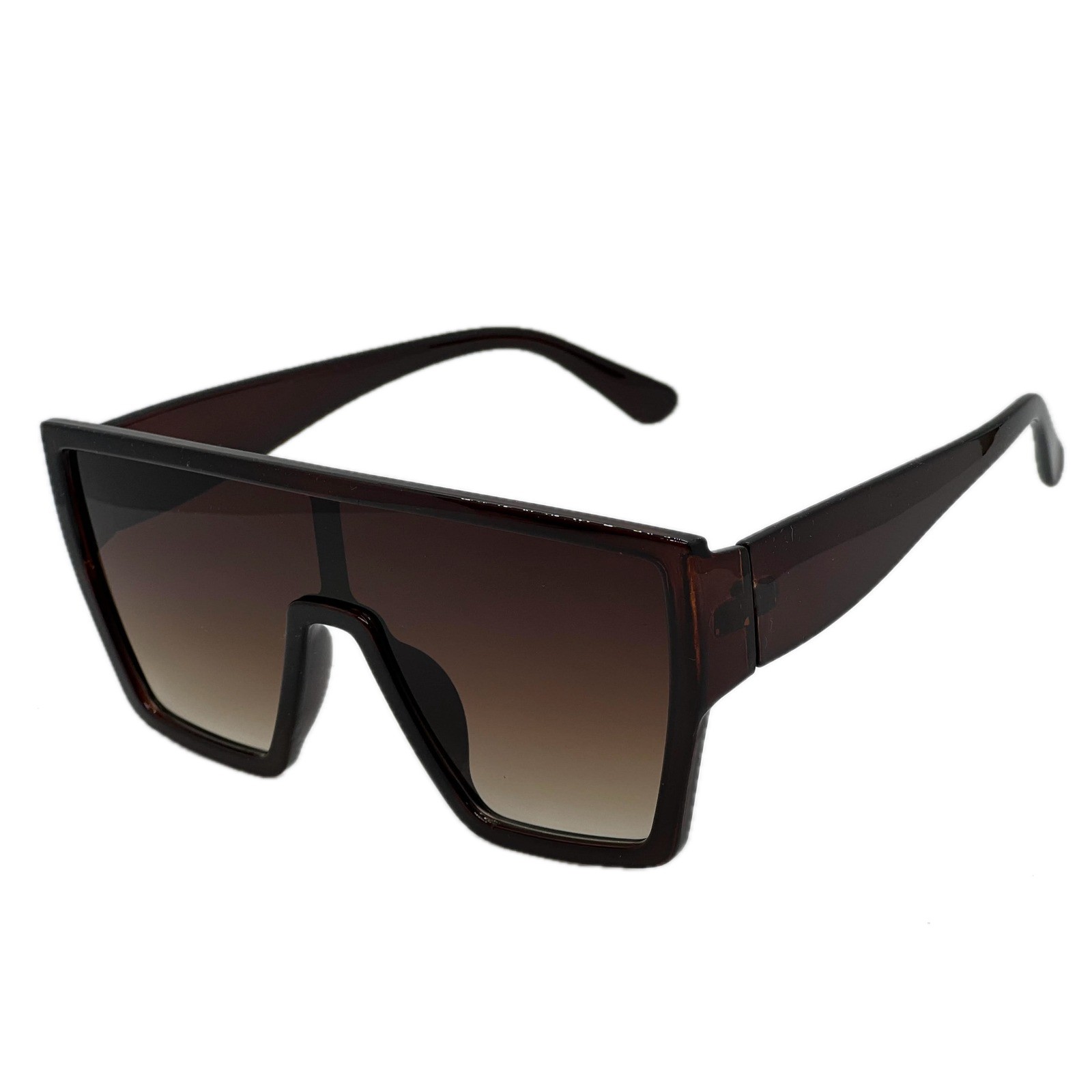 Oversized Square Shield Sunglasses Men Brown Gradient Lenses Dark Tortoise Frame