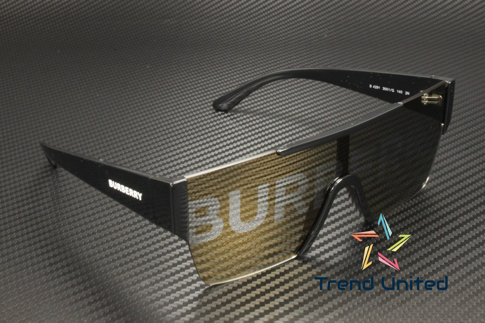 BURBERRY BE4291 3001 G Black Grey Tamp Bur Silver Gold 38 mm Men’s Sunglasses