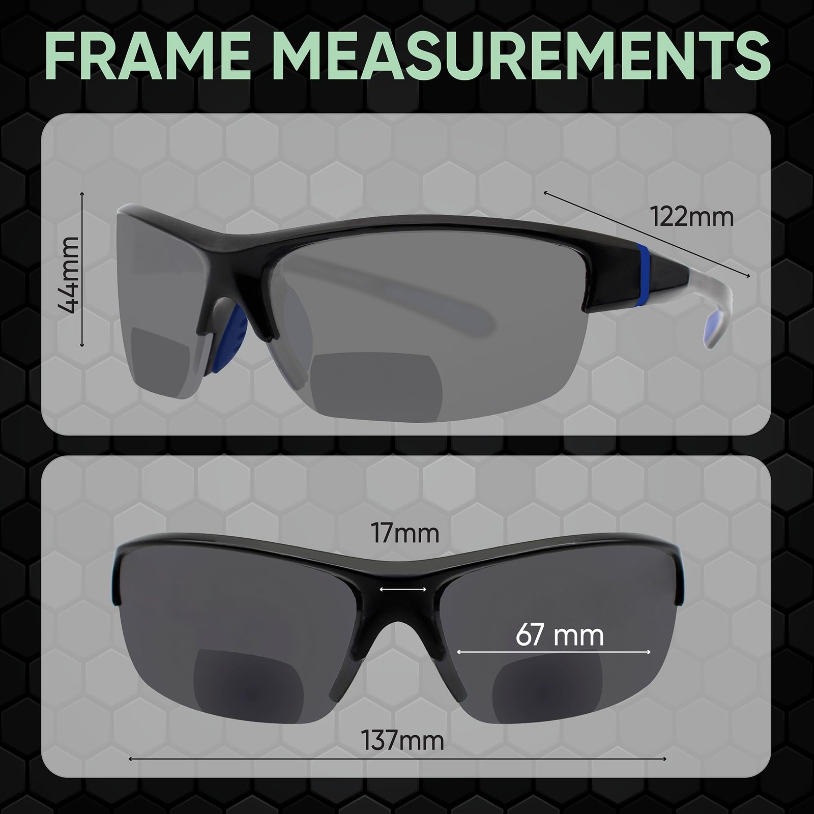 Yogo Vision Bifocal Sports Sunglasses Mens Wrap Around Half Rim Sunglasses