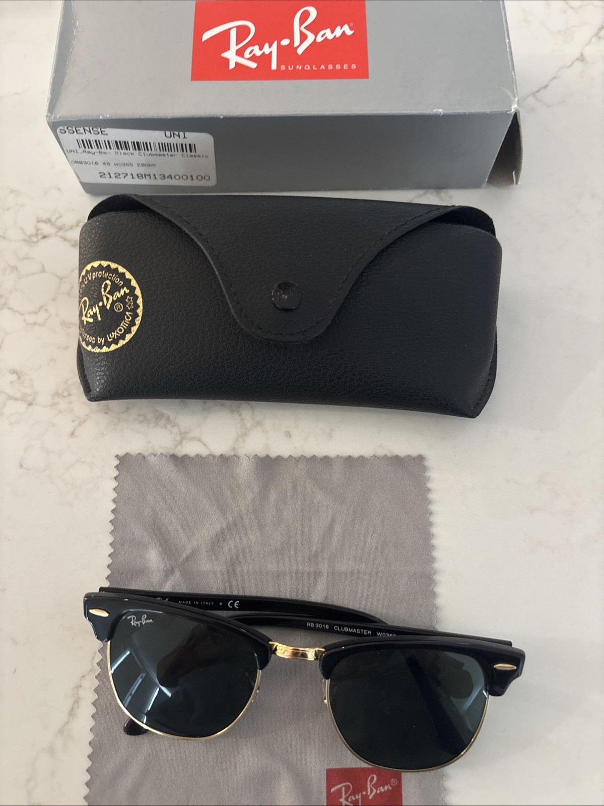 Ray-Ban Clubmaster 3016 Unisex Sunglasses Black And Gold