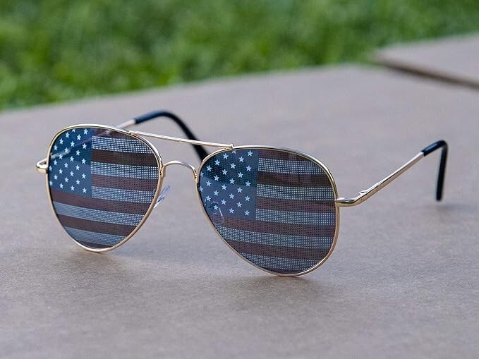 USA Glasses American Flag Aviator Sunglasses gold United States patriotic