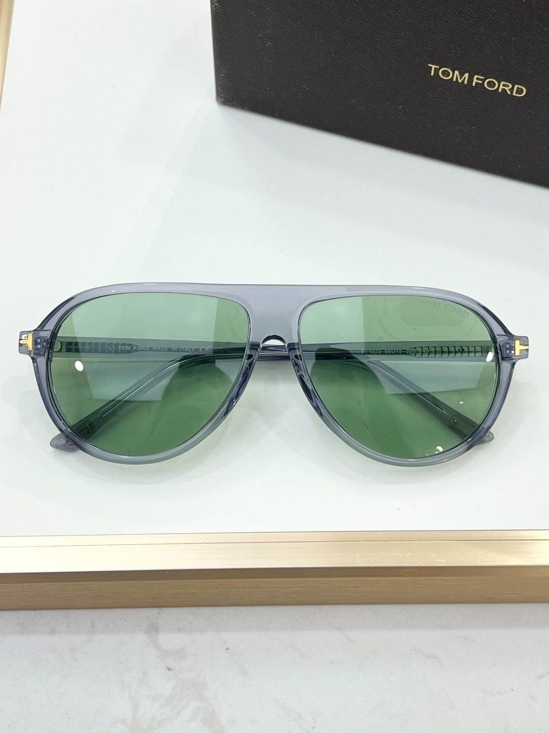 Tom Ford Marcus Sunglasses TF1023 48N Clear Gray/Cyan 58-15-145mm With Case