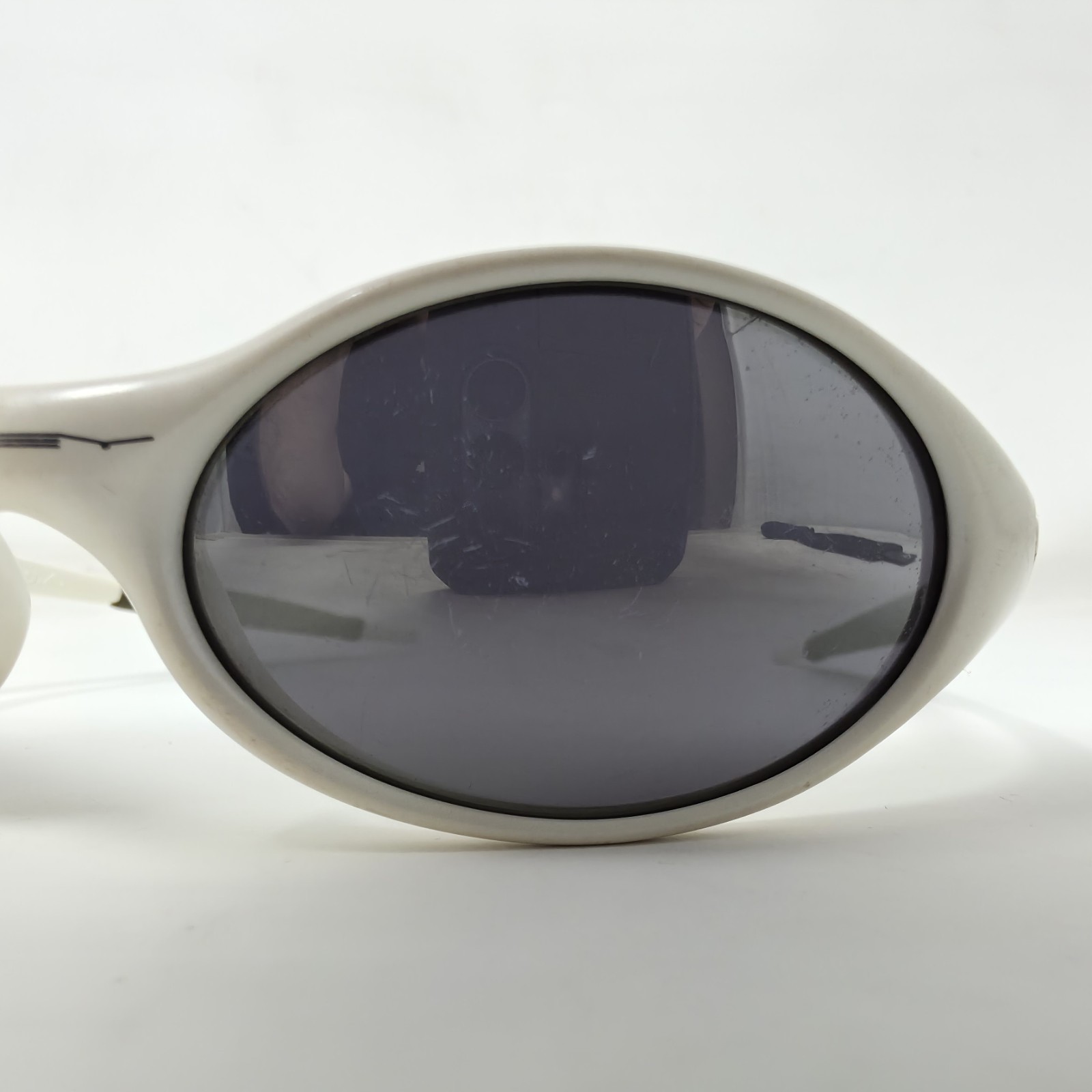 VTG Oakley New Eye Jacket Sunglasses Pearl White Made In USA Scratched Lenses