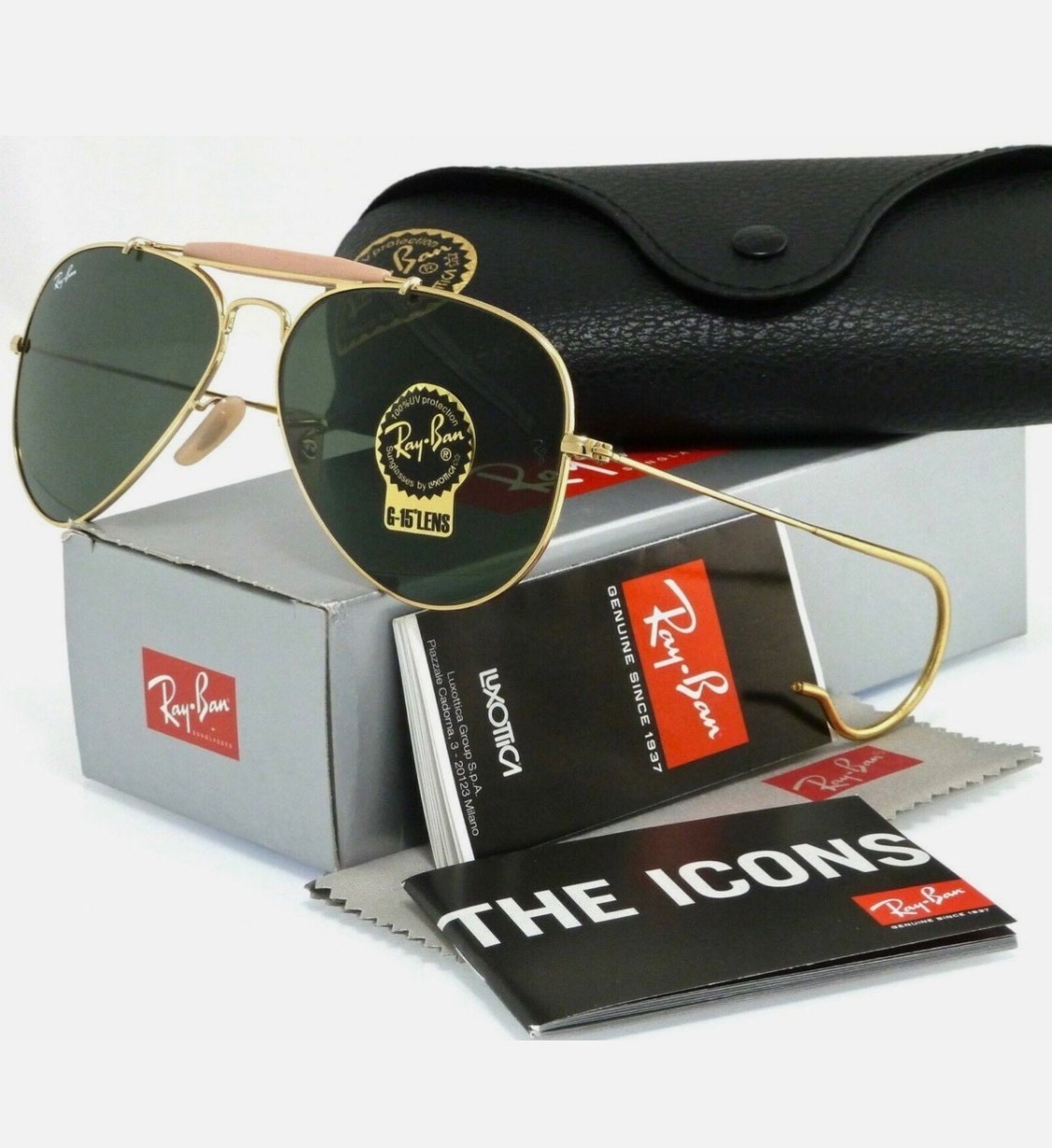 Ray-Ban Outdoorsman Gold Frame Green Classic G-15 58mm RB3030 L0216 Adjustable