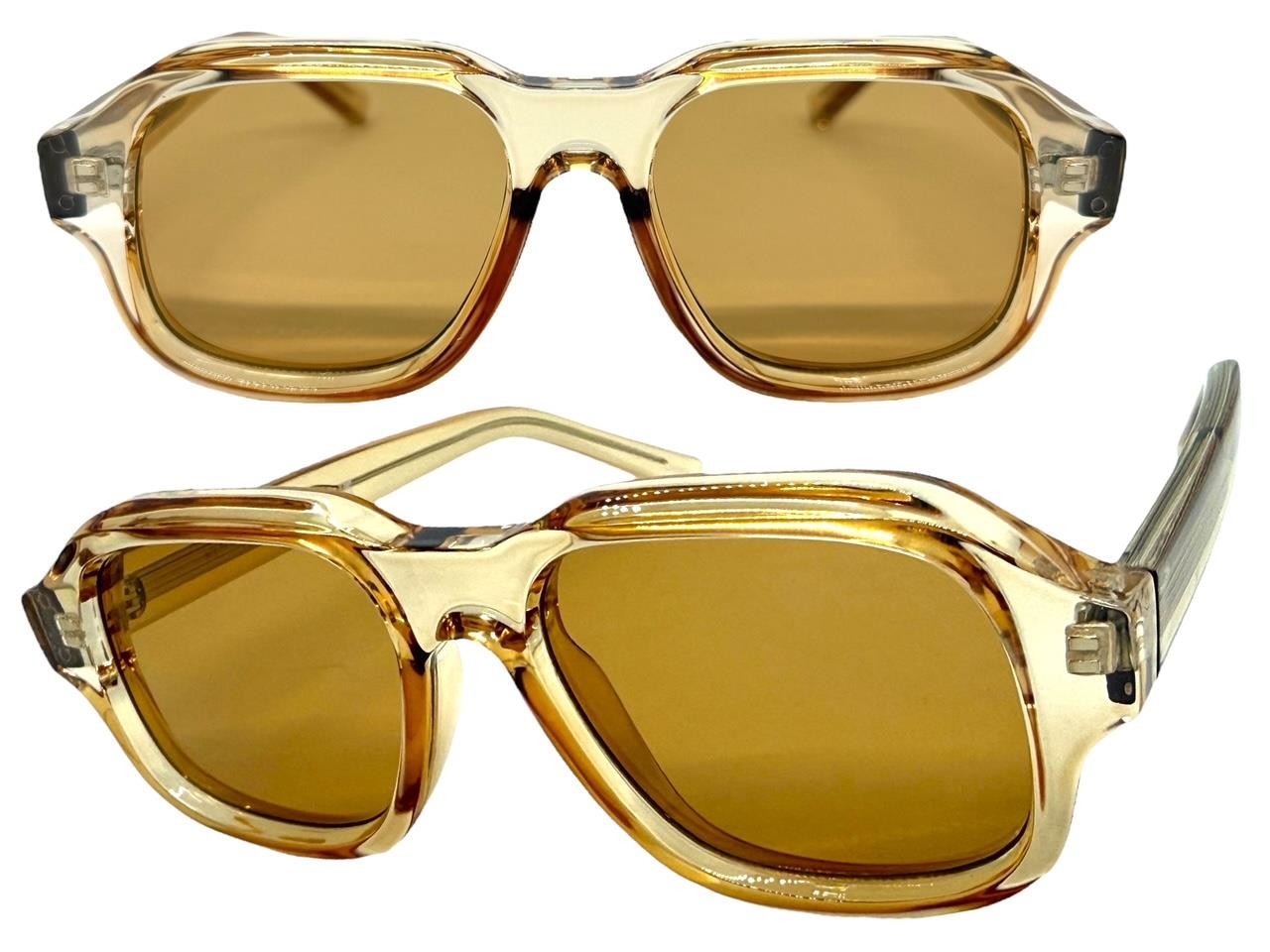 Men Classic Hardcore Vintage Retro Style SUNGLASSES Thick Square Champagne Frame