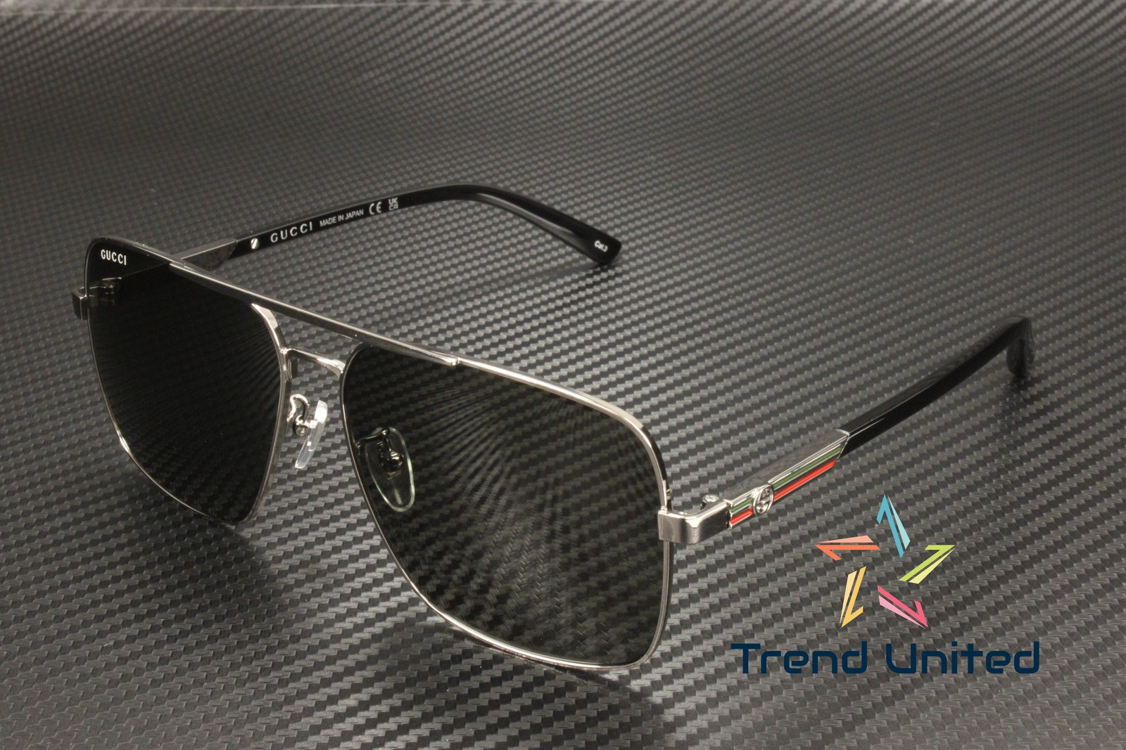 GUCCI GG1289S 001 Rectangular Metal Ruthenium Black Grey 62 mm Men’s Sunglasses