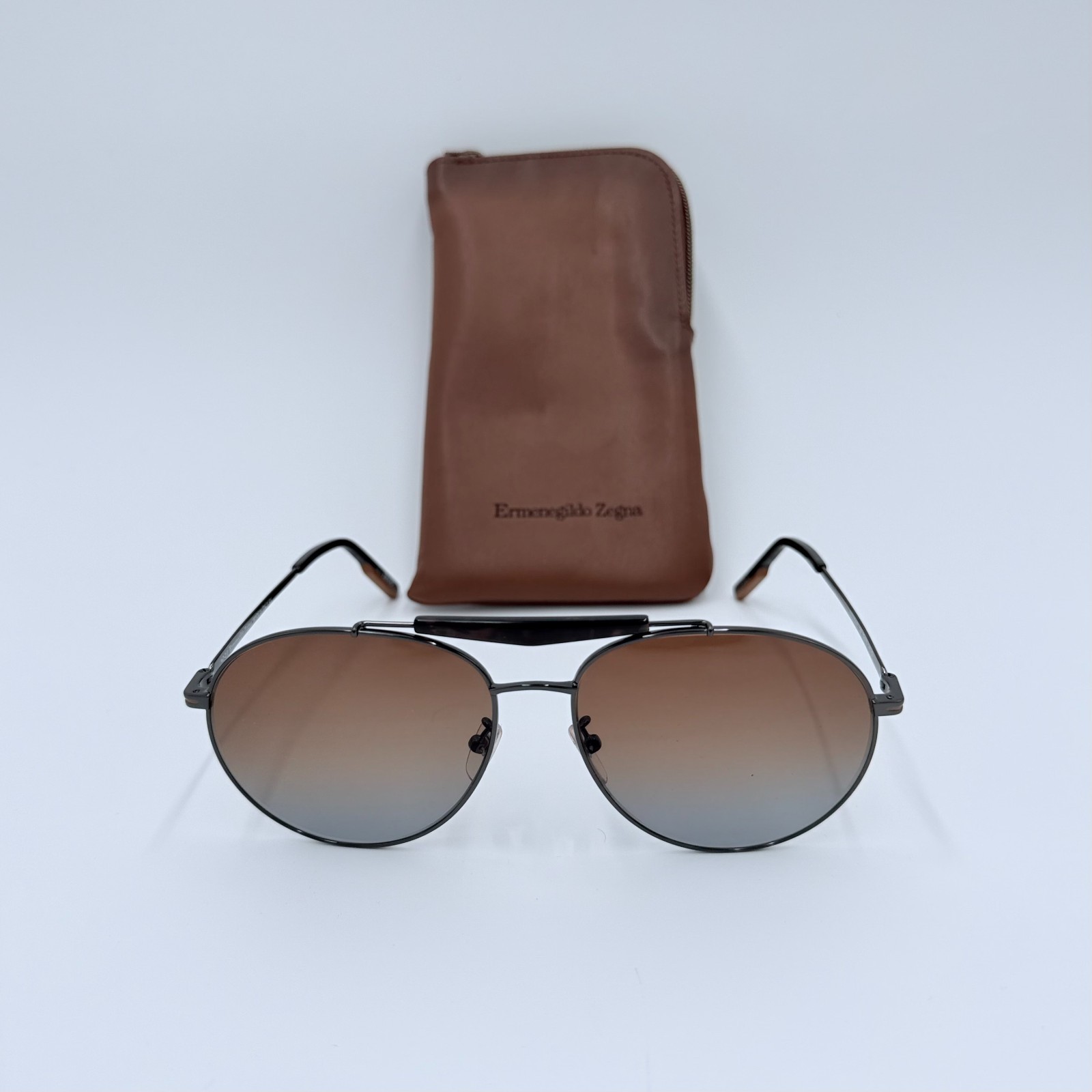 NEW Ermenegildo Zegna EZ0154-F 12F Aviator Sunglasses Gunmetal Zeiss Brown Lens
