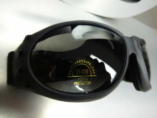 Men PADDED MOTORCYCLE RIDING GOGGLES with Strap Black Frame Dark Anti Fog Lens
