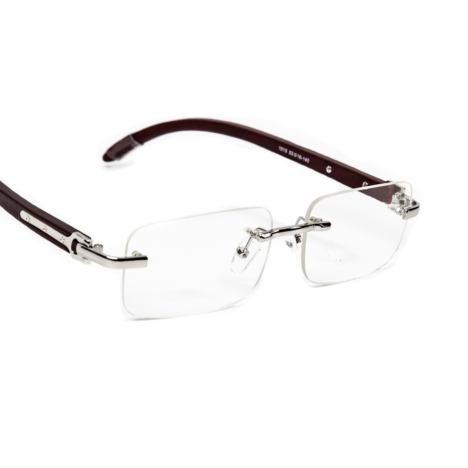 Vintage Men’s Clear Tint Rimless Woodgrain Silver Frame Retro Hip Hop Glasses