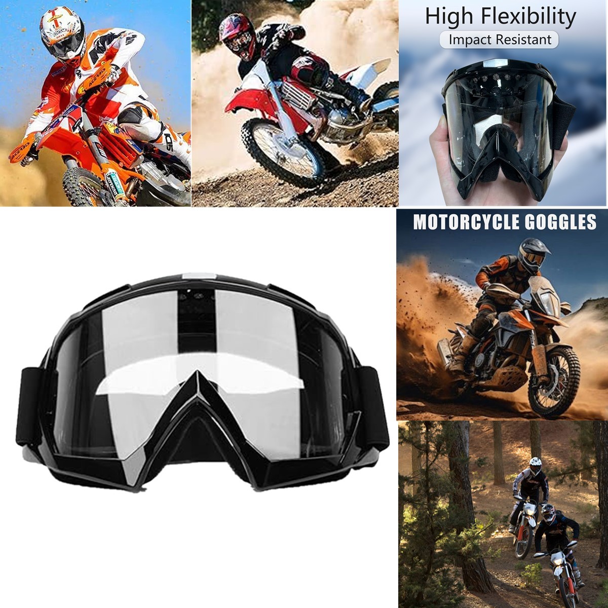 Motorcycle OTG Goggles Over Glasses Windproof Padded Riding ATV Adjustable Strap