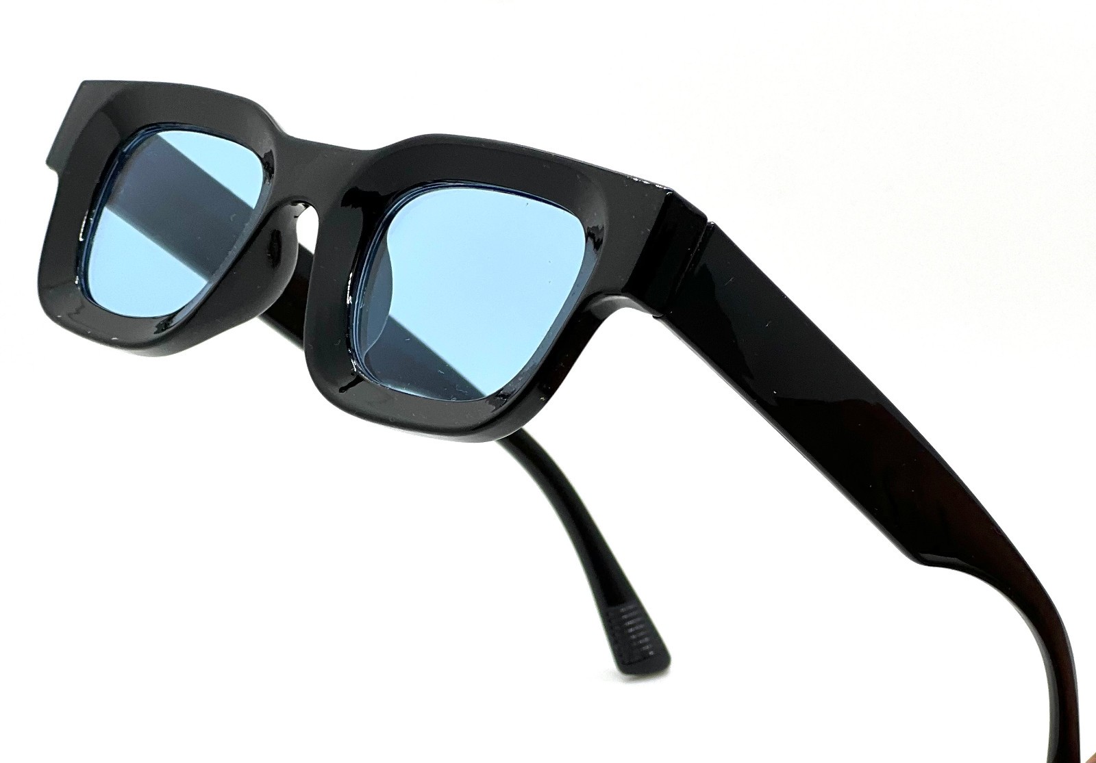 Men’s Sunglasses Square UV 400 Protection Black Frame Blue Lens Rapper Luxury