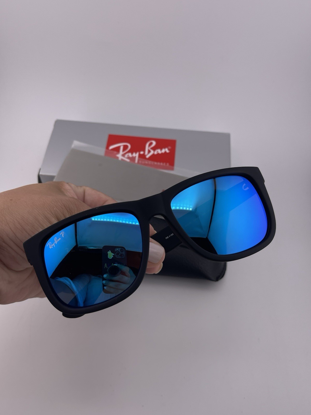 Ray-Ban Justin RB4165 Polarized Sunglasses Blue Mirror Lens UV400 Black 54mm