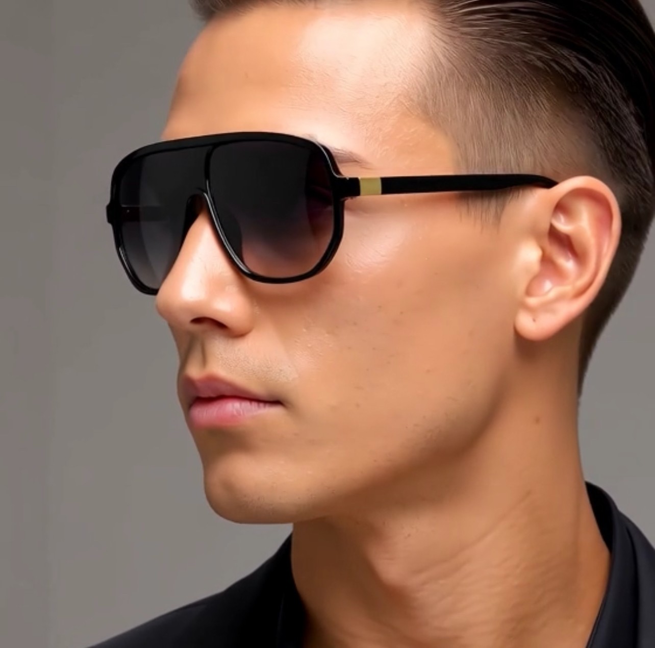 Men Guy Dude Square Sunglasses Shades 100% UV Protection Fashion Flat Black Lens