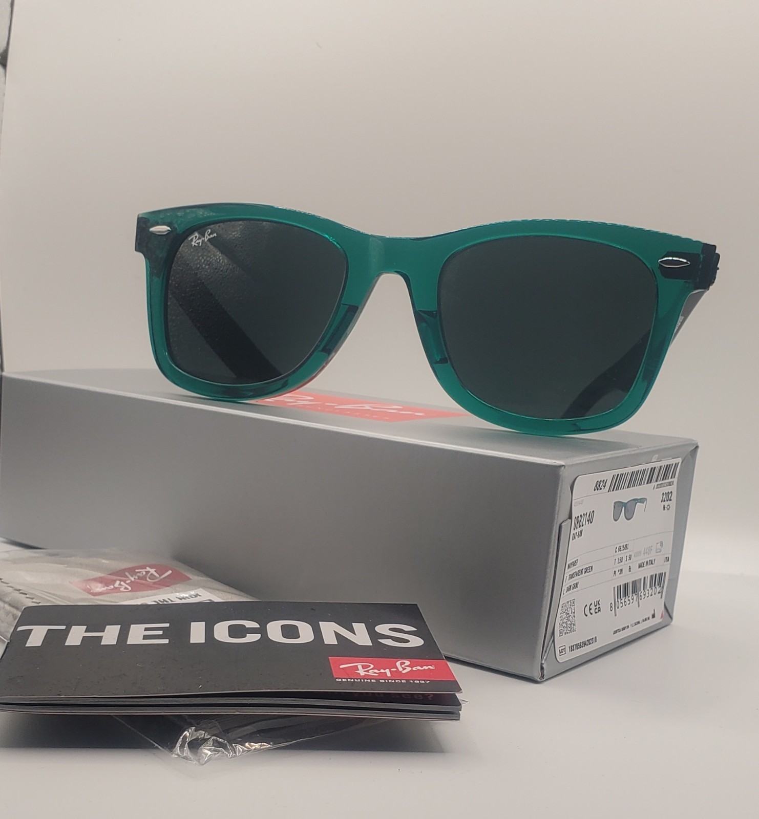 NEW Ray-Ban RB2140 Wayfarer Sunglasses 6615/B1 Green Transparent Dark Grey 50MM