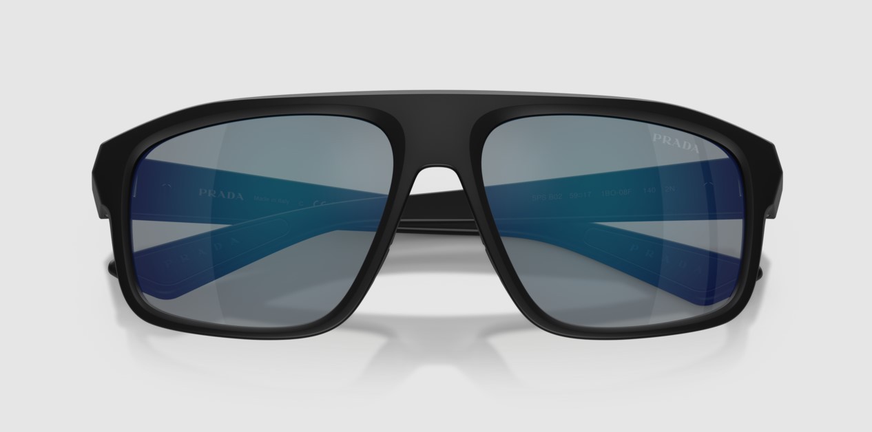 PRADA PS B02S 1BO08F Matte Black Dark Grey Mirror Blue Red 59mm Men’s Sunglasses