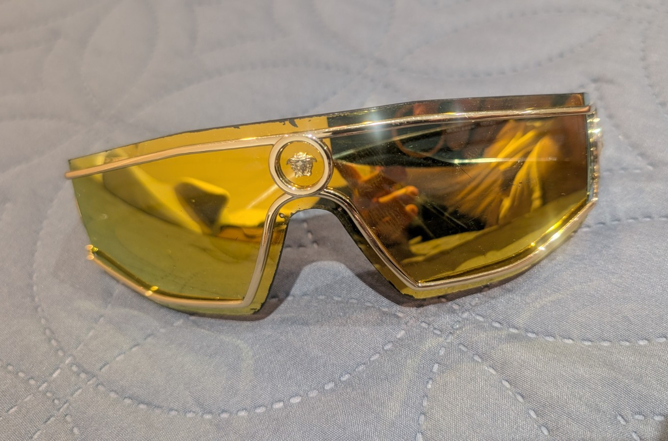 Versace VE2226 Shield Sunglasses Metal Frame Gold Tinted UV400(ORIGINALS)