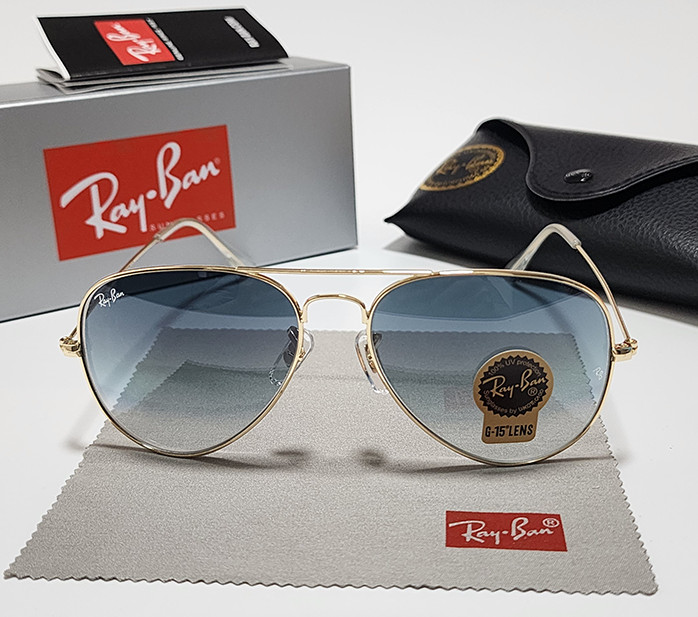 New Ray-Ban RB3025 Aviator Pilot Sunglasses Gold Frame 58mm Glass Blue Lens 58mm