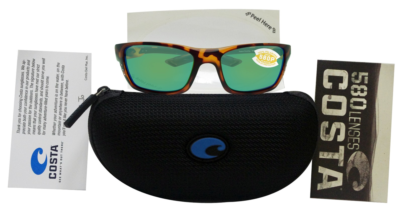 Costa Del Mar whitetip retro tortoise frame green mirror plastic 580P lens new