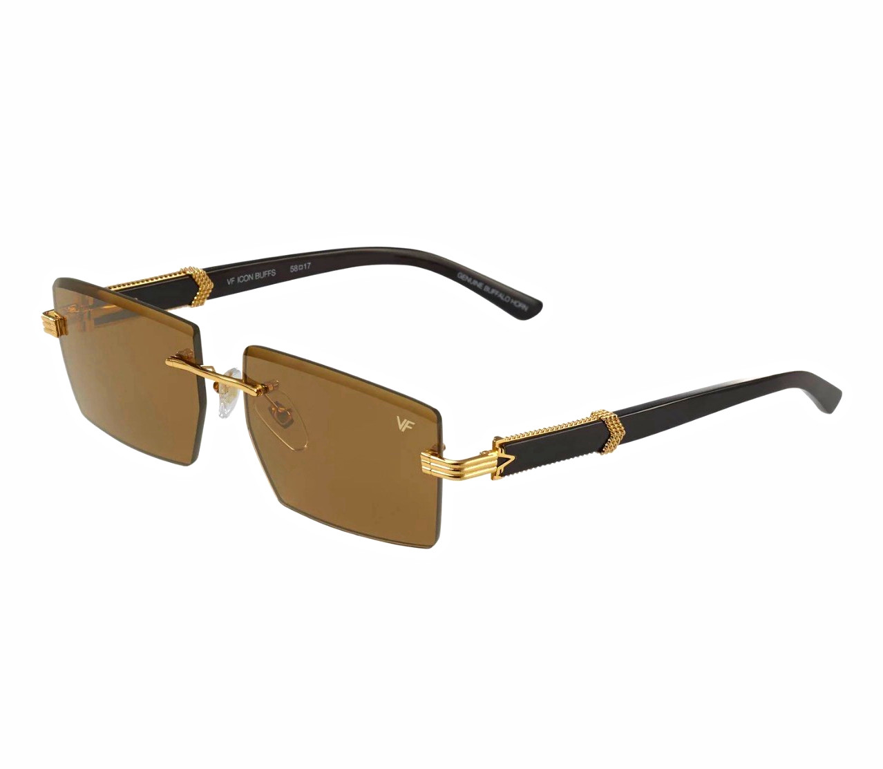 RIMLESS BLACK BUFFALO HORN SUNGLASSES with 24KT GOLD accents by Vintage Frames