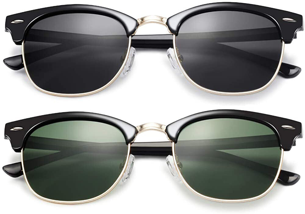 Retro Vintage Polarized Sunglasses Mens UV400 Half Metal Frame ClubSunglassesUSA