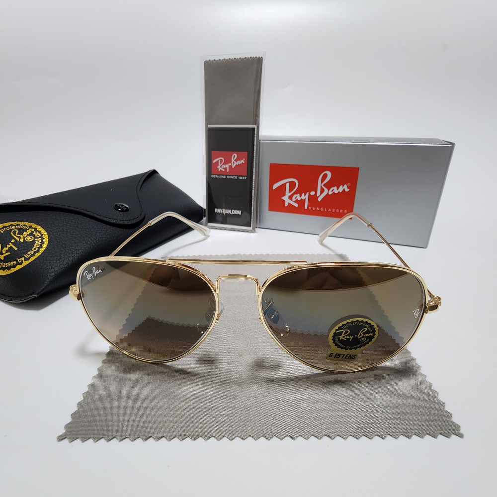 Ray-Ban RB3025 Aviator Pilot Sunglasses Gold Frame Gradient Brown Lens 58 mm