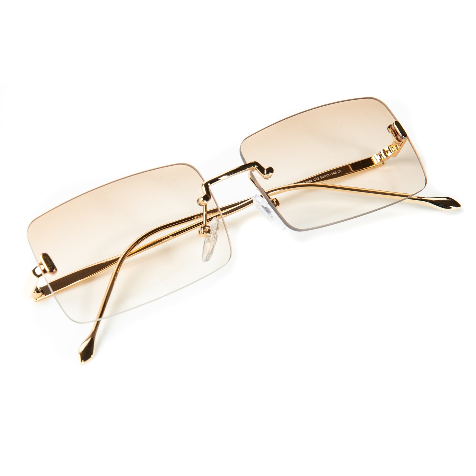 Gold Frame Apricot Pink Gradient Tint Unisex Rectangle Rimless Sunglasses