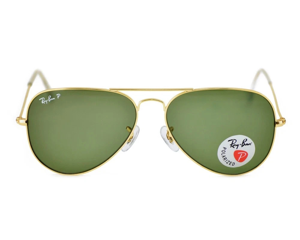 Ray-Ban Sunglasses RB3025 Aviator Classic Gold Frame Polarized Green Lens 58mm