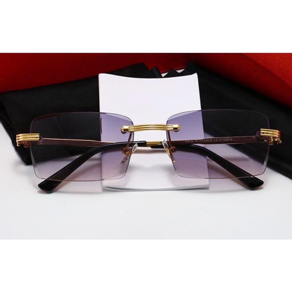 Luxury Purple Gradient Tint Rimless Gold Wire Frame Unisex Shades Sunglasses
