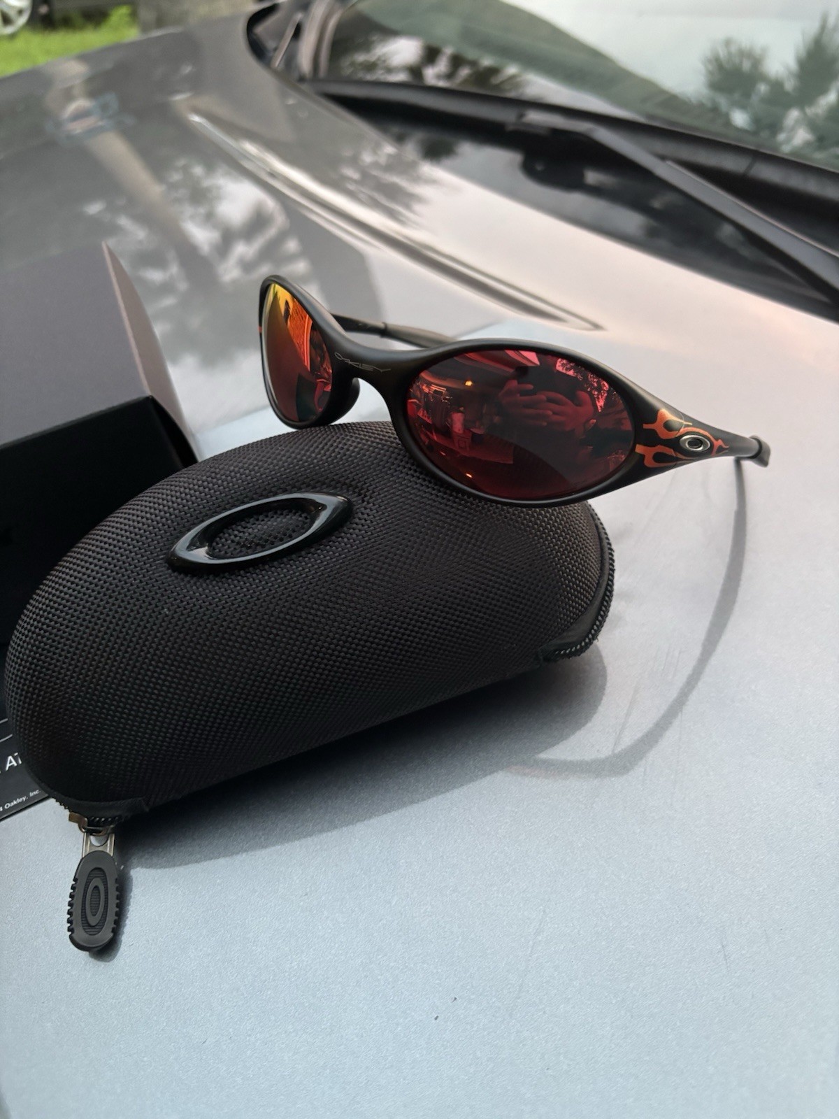 Vintage Oakley x Brain Dead Eye Jacket Matte Black Red Flame Y2K Sunglasses