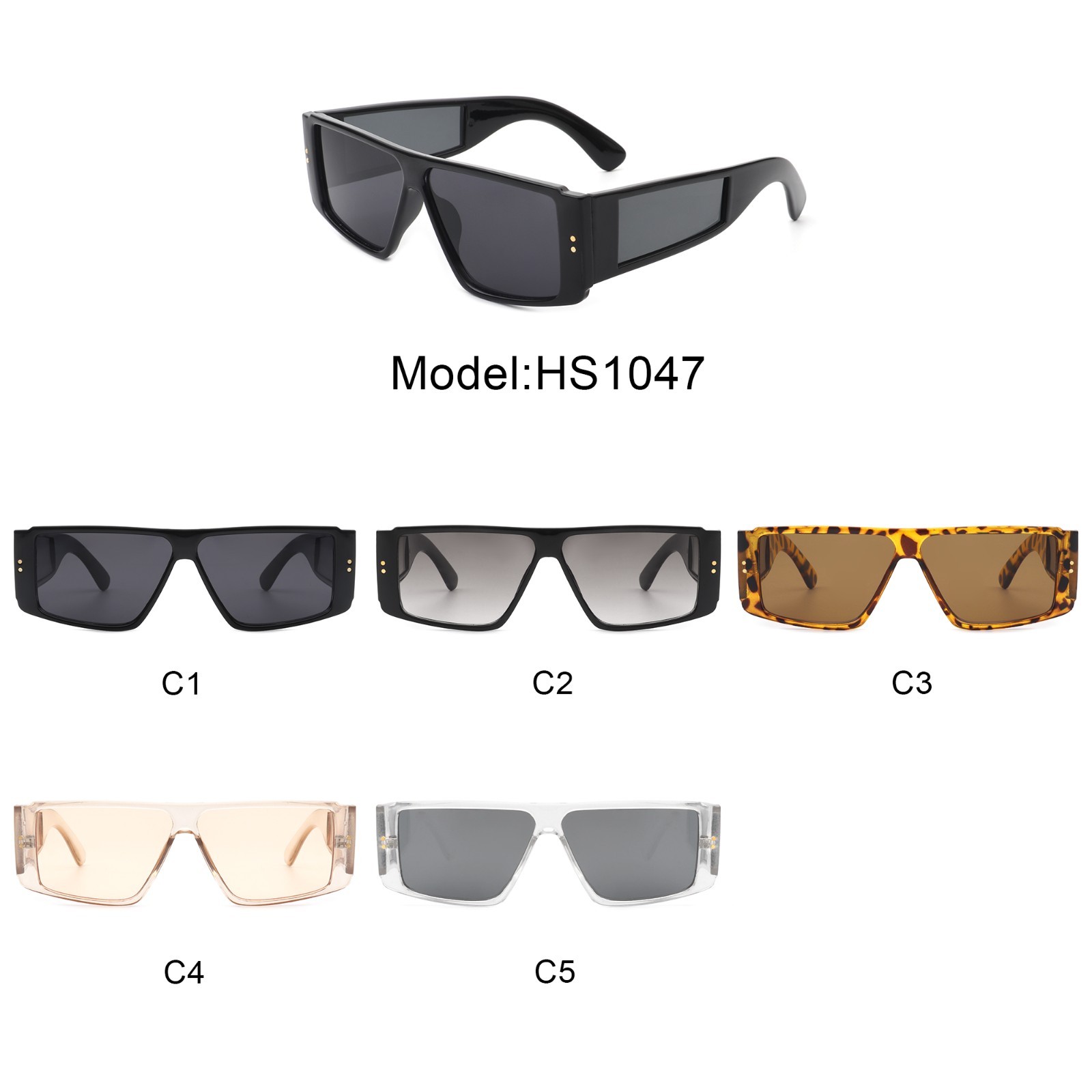 Square Retro Thick Frame Flat Top Rectangle Sunglasses With UV Protection