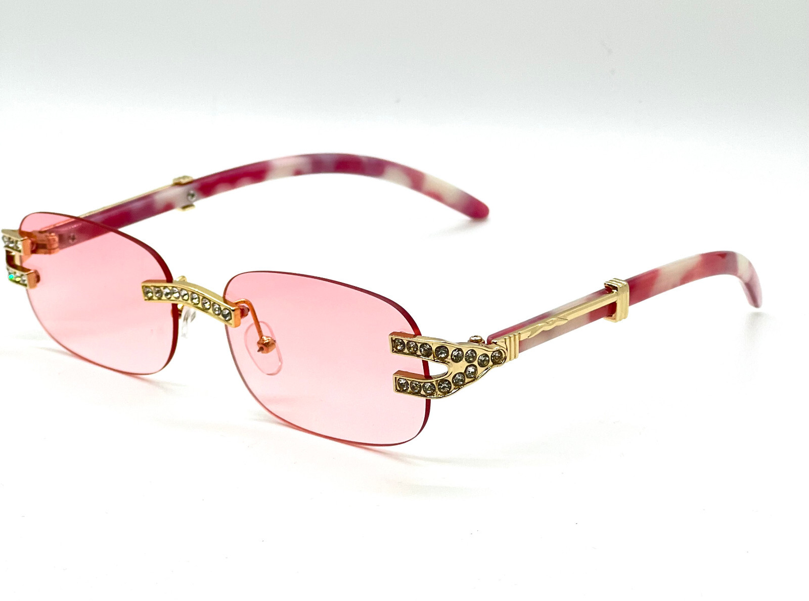 Men’s Clear Lens Rimless Woodgrain Gold Frame Hip Hop Luxury Vintage Glasses