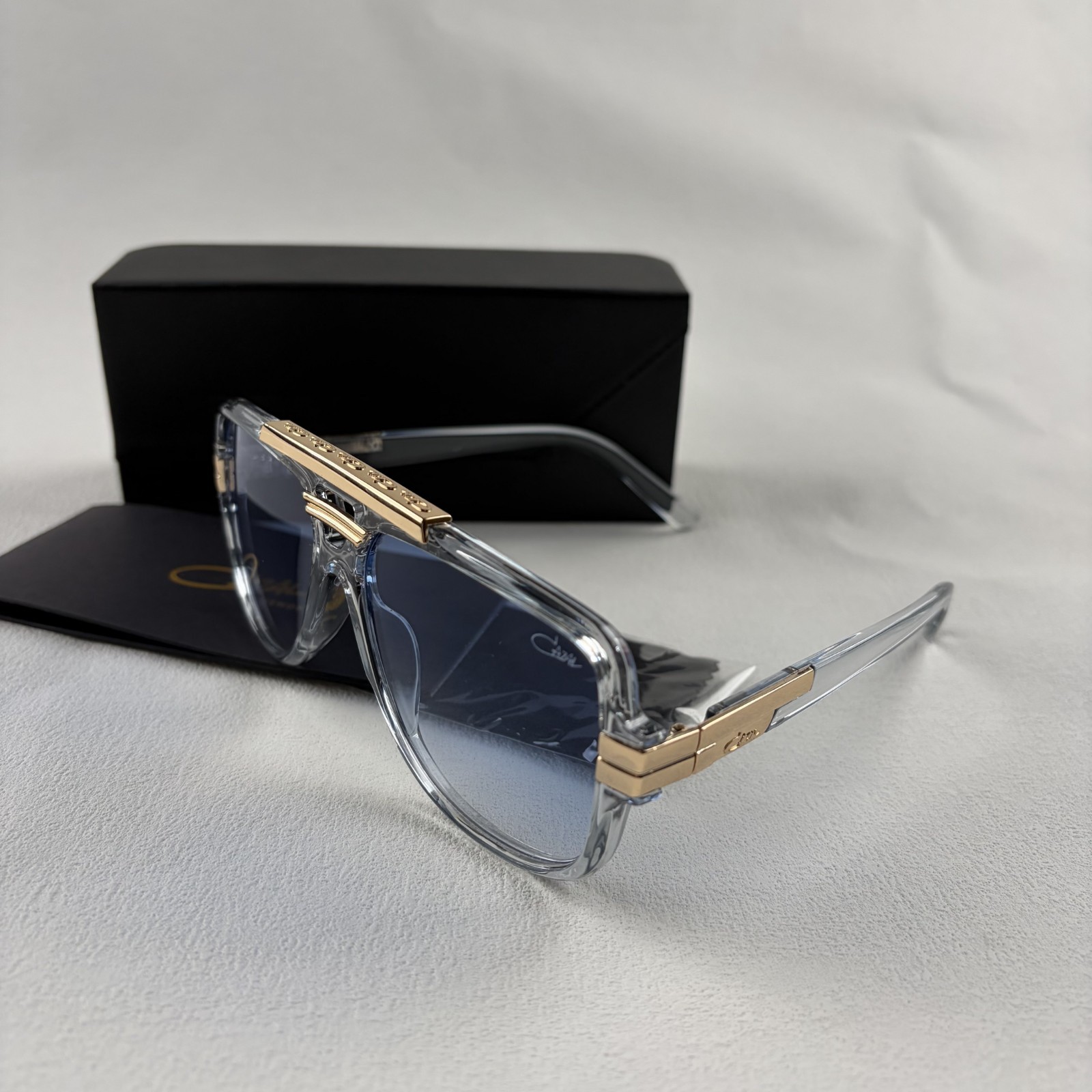 Cazal Square Sunglasses Clear Frame Blue Gradient Lens Men’s Women’s w/Box