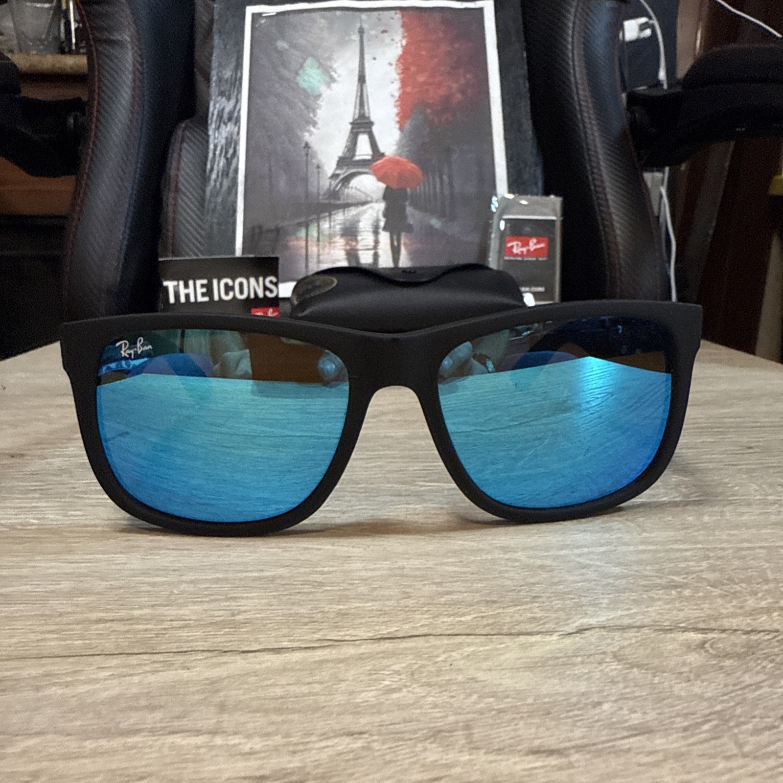 RayBan 4165 Justin 622/55 Matte Black/ Blue Mirror 54mm