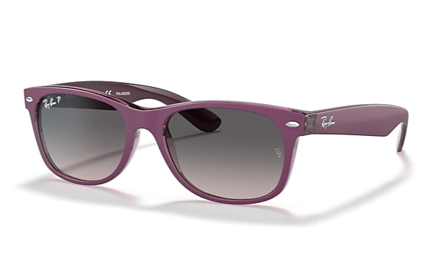 Ray Ban New Wayfarer RB2132 6606M3 58-18 Matte Transparent Violet Grey Polarized