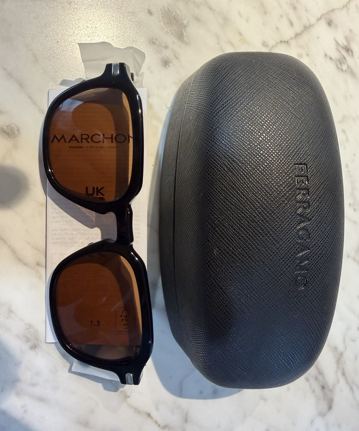 Salvatore Ferragamo Men’s Square Sunglasses Black Frame Brown Tinted UV400
