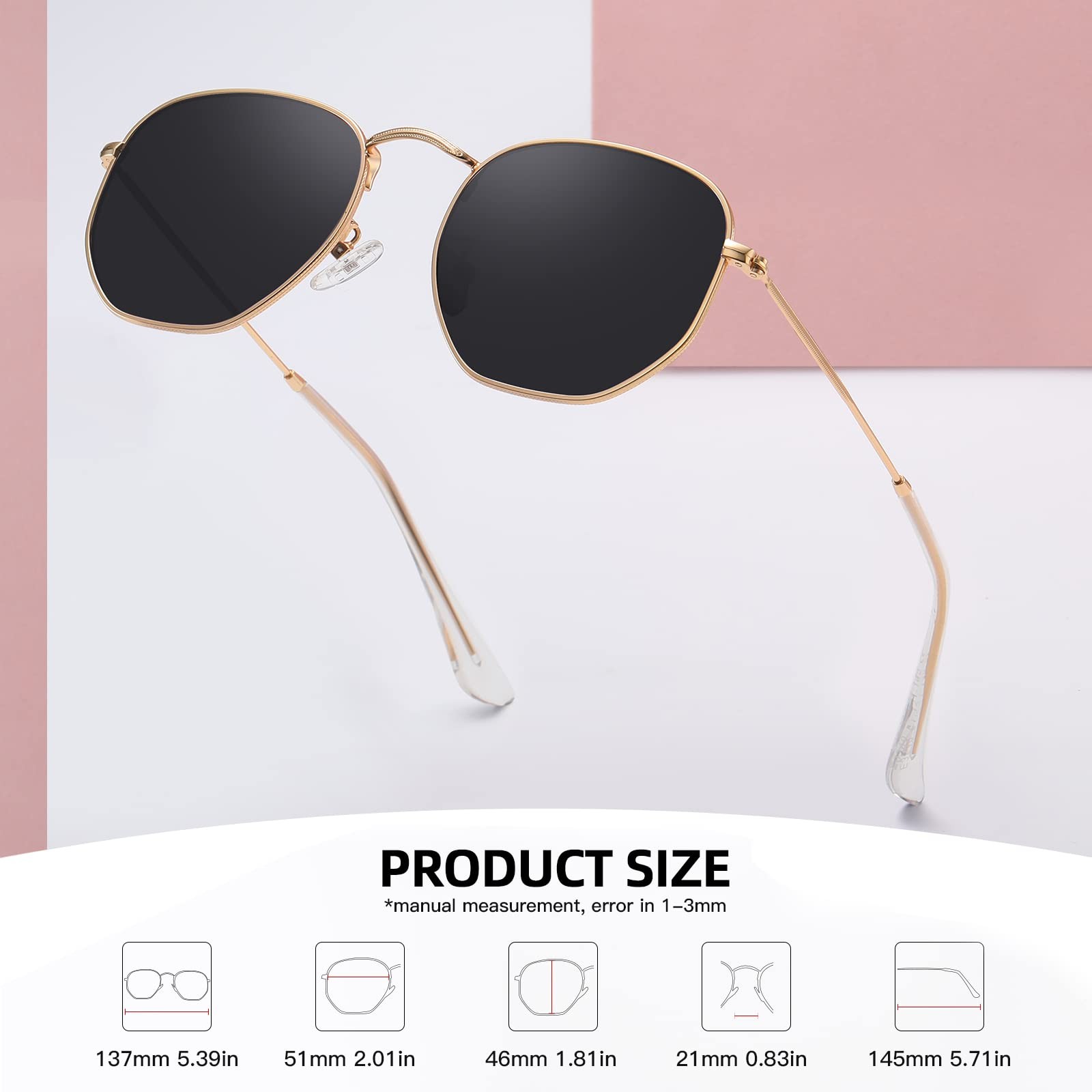 MEETSUN Polarized Hexagon Sunglasses for Women Standard, Gold Frame-gray Lens