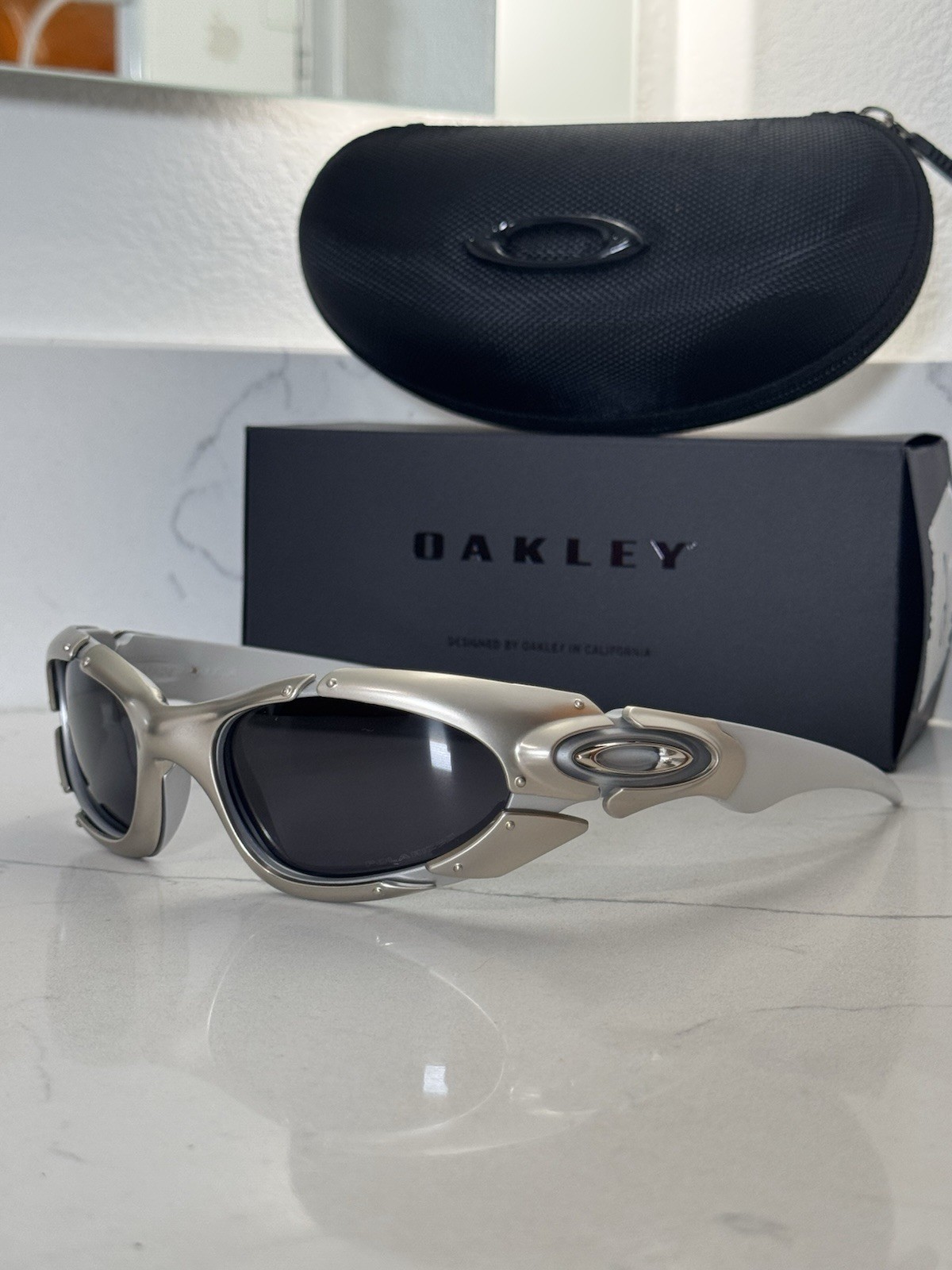 Vintage Oakley Plate Silver Chrome Sunglasses Made In USA Rare y2k gorpcore