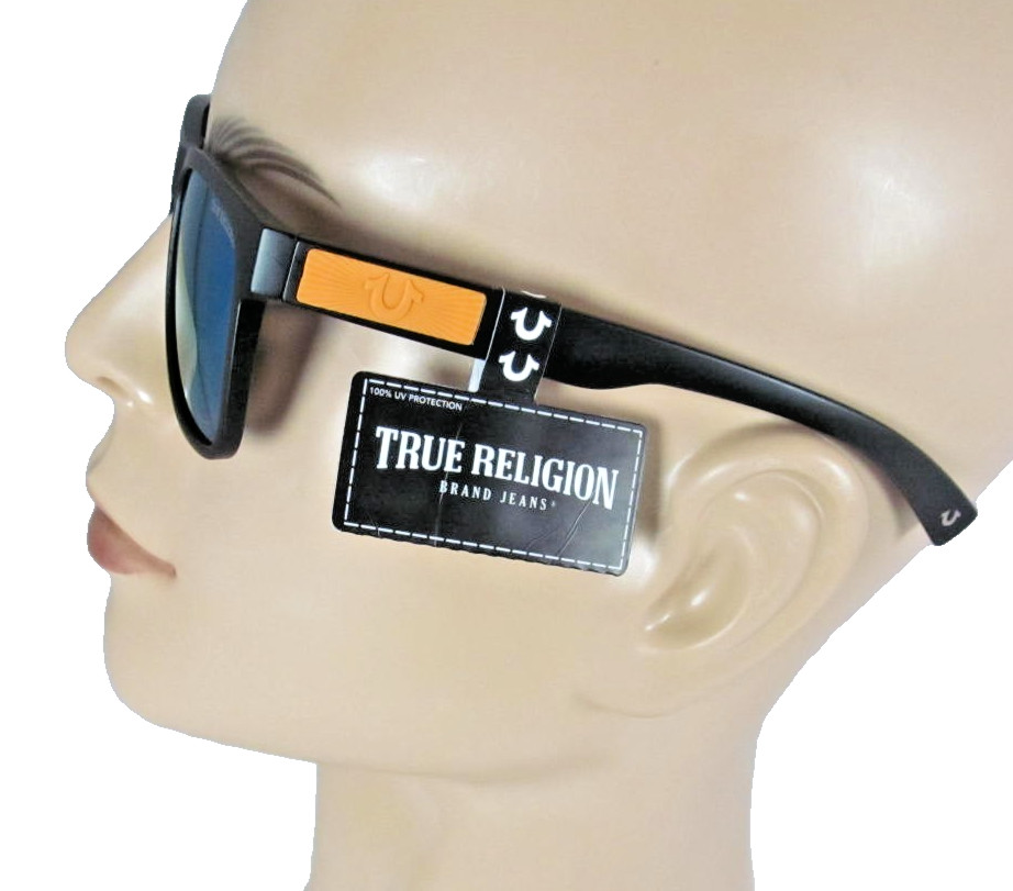 TRUE RELIGION Men Matte Black Sunglasses Blue Reflective Lenses TRM1860-MBY-YM-S