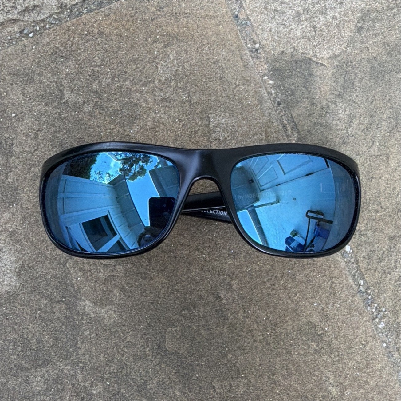 Hobie Cruz Polarized Mirrored Wrap Sunglasses Black Frame Blue Lenses 64-18-125