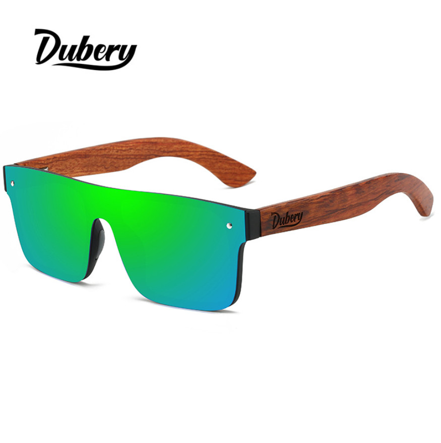 DUBERY Rimless Wood Polarized Sunglasses Men Women Square Wooden Temple Glasses
